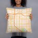 Person holding 18x18 Custom Hawthorne California Map Throw Pillow in Watercolor