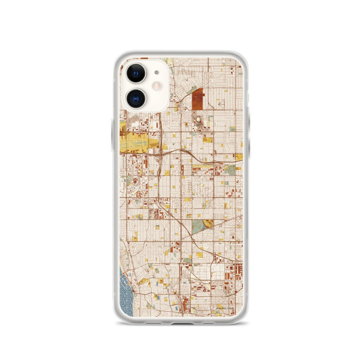 Custom iPhone 11 Hawthorne California Map Phone Case in Woodblock