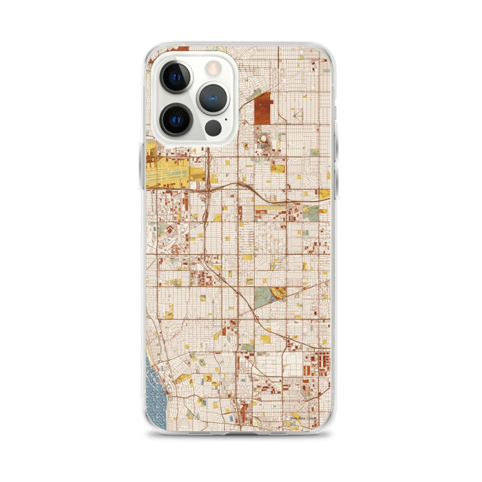 Custom iPhone 12 Pro Max Hawthorne California Map Phone Case in Woodblock