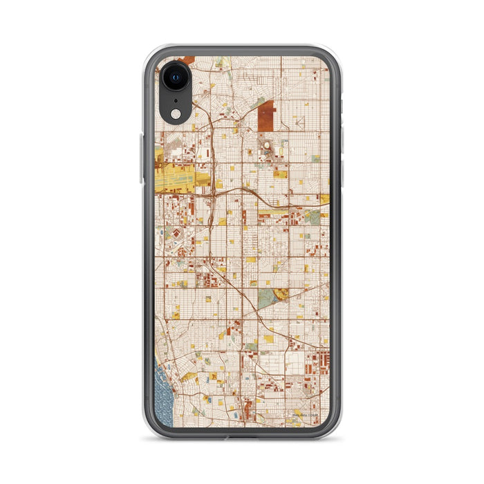 Custom iPhone XR Hawthorne California Map Phone Case in Woodblock