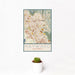 12x18 Hayward California Map Print Portrait Orientation in Woodblock Style With Small Cactus Plant in White Planter