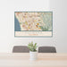 24x36 Hayward California Map Print Lanscape Orientation in Woodblock Style Behind 2 Chairs Table and Potted Plant