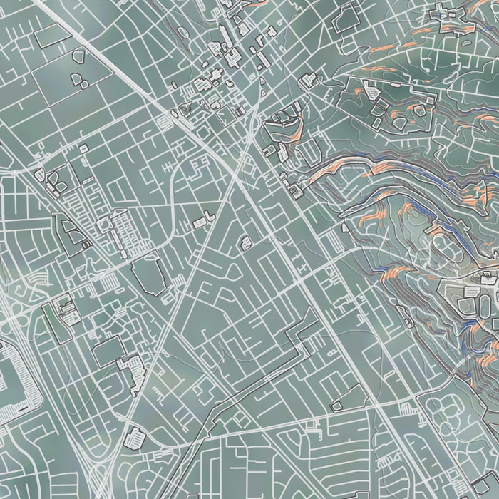 Hayward California Map Print in Afternoon Style Zoomed In Close Up Showing Details