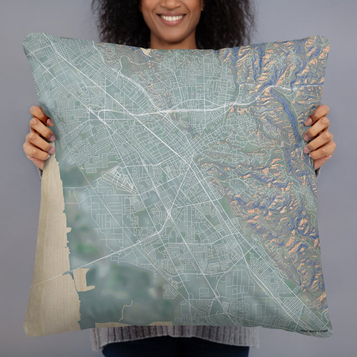 Person holding 22x22 Custom Hayward California Map Throw Pillow in Afternoon