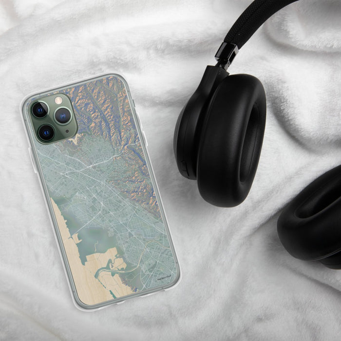 Custom Hayward California Map Phone Case in Afternoon on Table with Black Headphones
