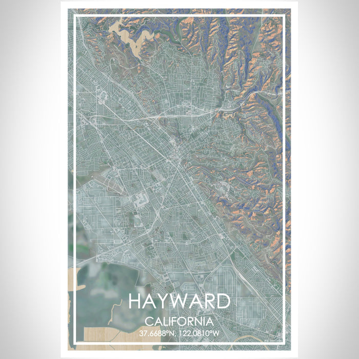 Hayward California Map Print Portrait Orientation in Afternoon Style With Shaded Background