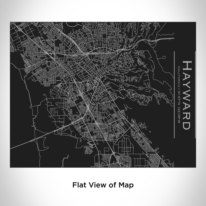 Rendered View of Hayward California Map Engraving on 20oz Stainless Steel Insulated Bottle with Bamboo Top in Black