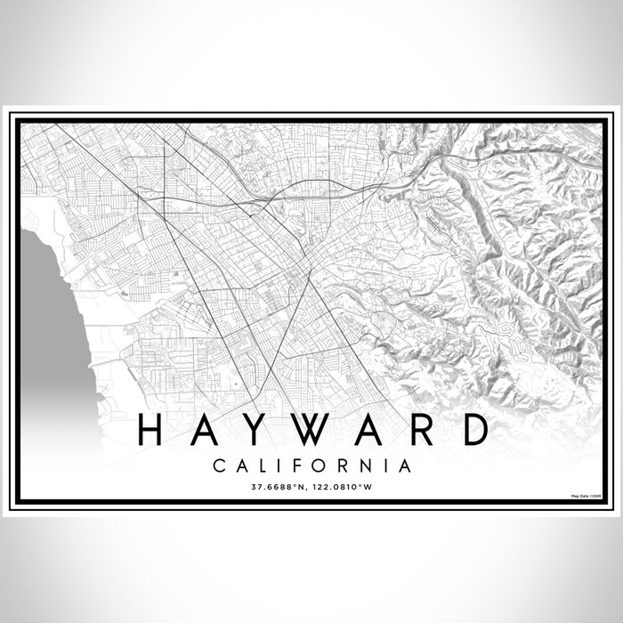 Hayward California Map Print Landscape Orientation in Classic Style With Shaded Background