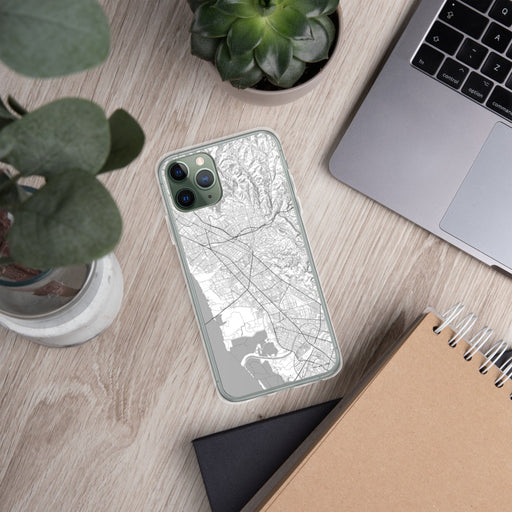 Custom Hayward California Map Phone Case in Classic on Table with Laptop and Plant