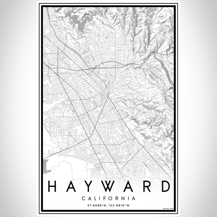 Hayward California Map Print Portrait Orientation in Classic Style With Shaded Background