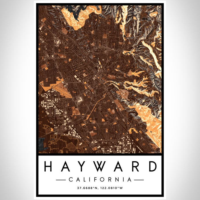 Hayward California Map Print Portrait Orientation in Ember Style With Shaded Background