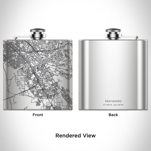 Rendered View of Hayward California Map Engraving on 6oz Stainless Steel Flask