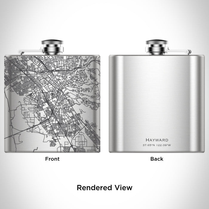 Rendered View of Hayward California Map Engraving on 6oz Stainless Steel Flask
