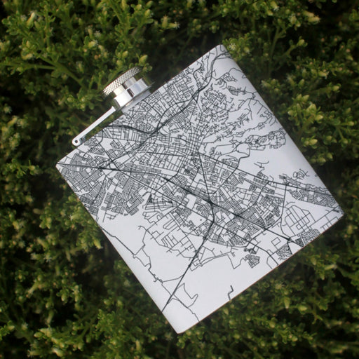 Hayward California Custom Engraved City Map Inscription Coordinates on 6oz Stainless Steel Flask in White