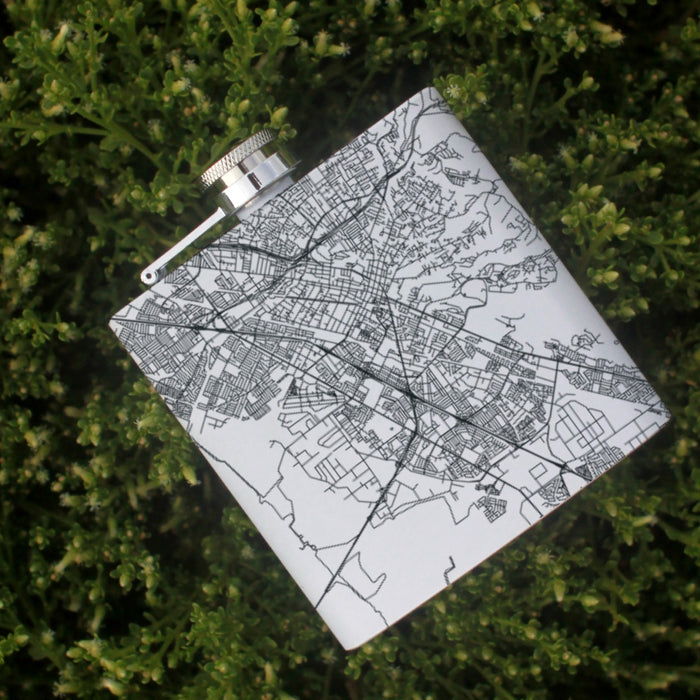 Hayward California Custom Engraved City Map Inscription Coordinates on 6oz Stainless Steel Flask in White