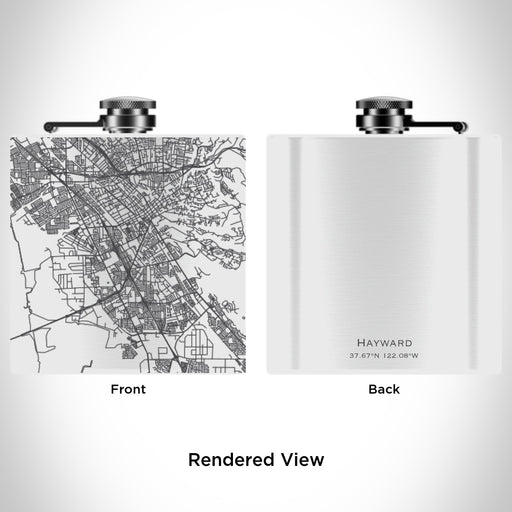 Rendered View of Hayward California Map Engraving on 6oz Stainless Steel Flask in White