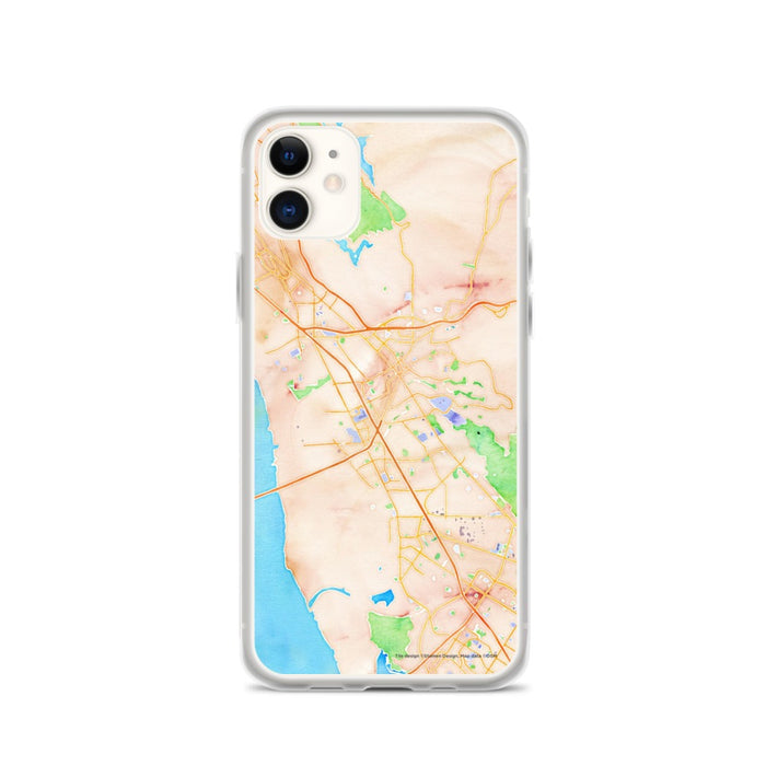 Custom iPhone 11 Hayward California Map Phone Case in Watercolor