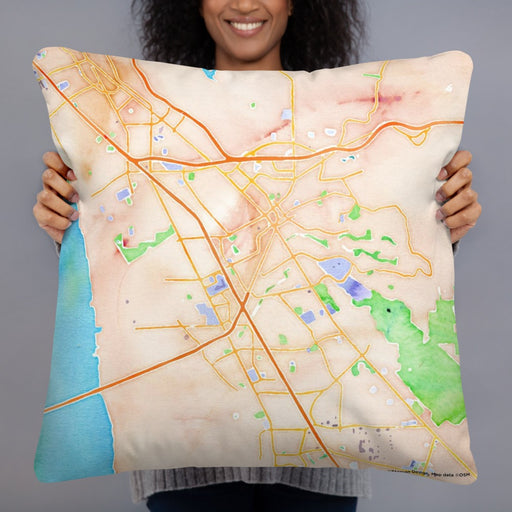 Person holding 22x22 Custom Hayward California Map Throw Pillow in Watercolor
