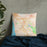 Custom Hayward California Map Throw Pillow in Watercolor on Bedding Against Wall