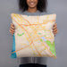 Person holding 18x18 Custom Hayward California Map Throw Pillow in Watercolor