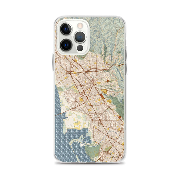 Custom iPhone 12 Pro Max Hayward California Map Phone Case in Woodblock