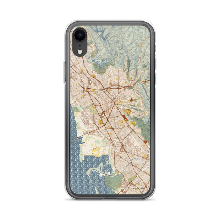 Custom iPhone XR Hayward California Map Phone Case in Woodblock