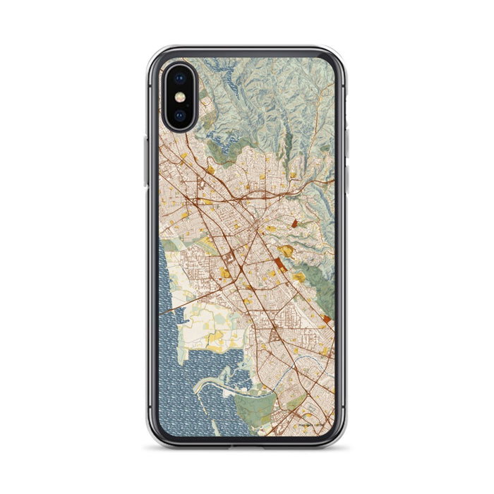 Custom iPhone X/XS Hayward California Map Phone Case in Woodblock