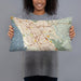Person holding 20x12 Custom Hayward California Map Throw Pillow in Woodblock