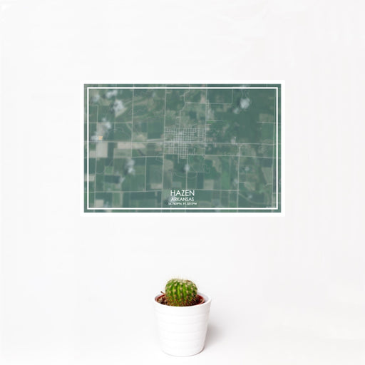 12x18 Hazen Arkansas Map Print Landscape Orientation in Afternoon Style With Small Cactus Plant in White Planter