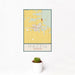 12x18 Hazen Arkansas Map Print Portrait Orientation in Woodblock Style With Small Cactus Plant in White Planter