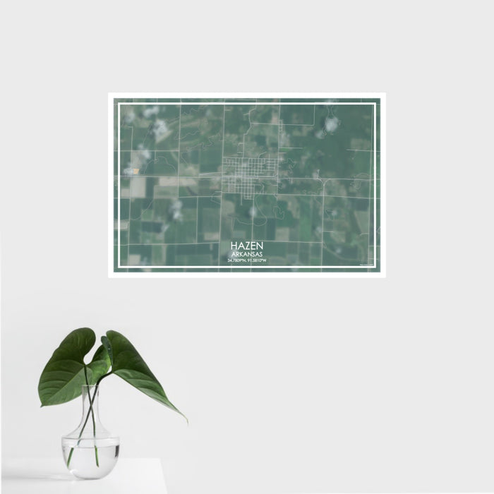 16x24 Hazen Arkansas Map Print Landscape Orientation in Afternoon Style With Tropical Plant Leaves in Water