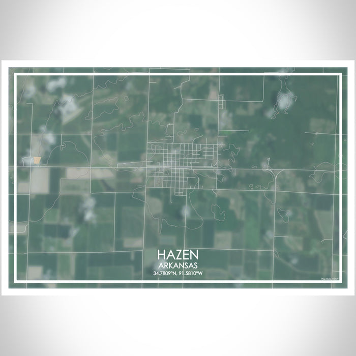 Hazen Arkansas Map Print Landscape Orientation in Afternoon Style With Shaded Background