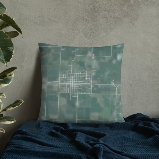 Custom Hazen Arkansas Map Throw Pillow in Afternoon on Bedding Against Wall