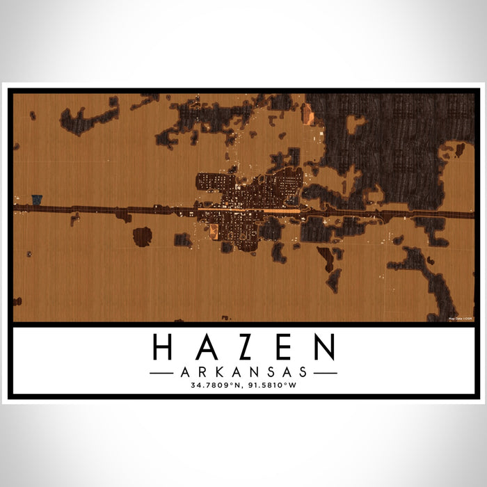 Hazen Arkansas Map Print Landscape Orientation in Ember Style With Shaded Background