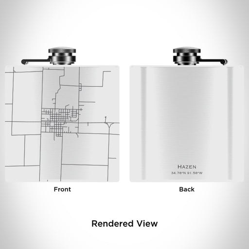 Rendered View of Hazen Arkansas Map Engraving on 6oz Stainless Steel Flask in White