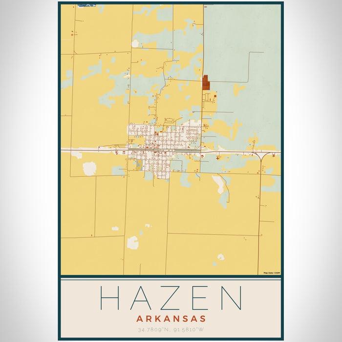 Hazen Arkansas Map Print Portrait Orientation in Woodblock Style With Shaded Background