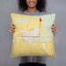 Person holding 18x18 Custom Hazen Arkansas Map Throw Pillow in Woodblock