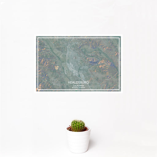12x18 Healdsburg California Map Print Landscape Orientation in Afternoon Style With Small Cactus Plant in White Planter
