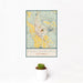 12x18 Healdsburg California Map Print Portrait Orientation in Woodblock Style With Small Cactus Plant in White Planter