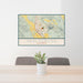 24x36 Healdsburg California Map Print Lanscape Orientation in Woodblock Style Behind 2 Chairs Table and Potted Plant