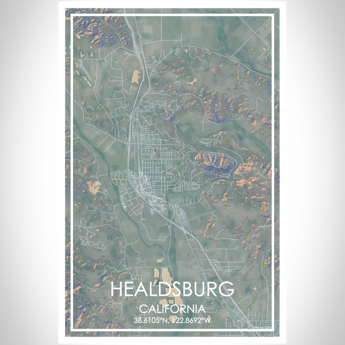 Healdsburg California Map Print Portrait Orientation in Afternoon Style With Shaded Background