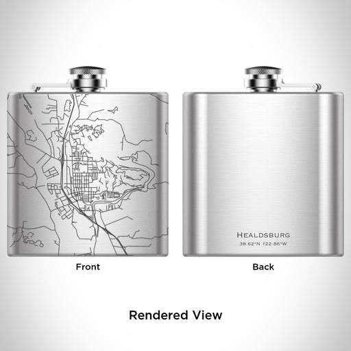 Rendered View of Healdsburg California Map Engraving on 6oz Stainless Steel Flask