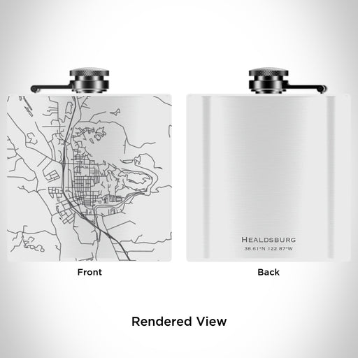 Rendered View of Healdsburg California Map Engraving on 6oz Stainless Steel Flask in White
