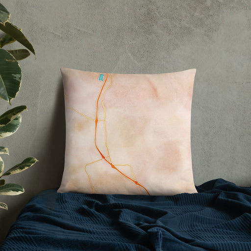 Custom Healdsburg California Map Throw Pillow in Watercolor on Bedding Against Wall