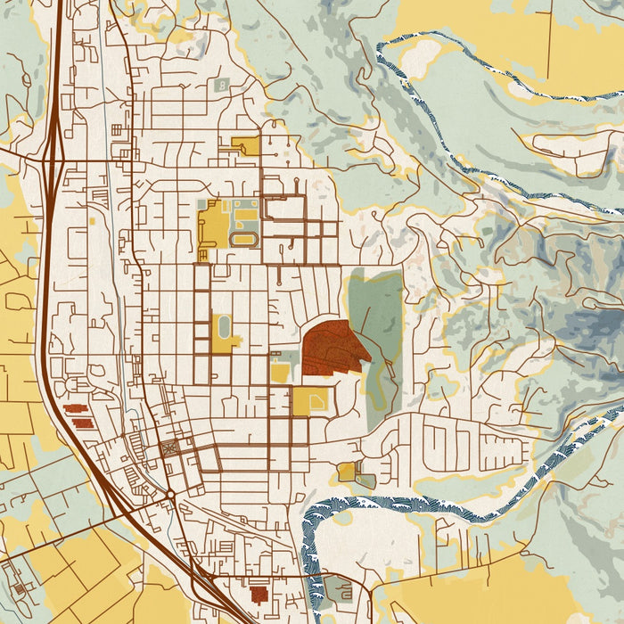 Healdsburg California Map Print in Woodblock Style Zoomed In Close Up Showing Details