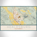 Healdsburg California Map Print Landscape Orientation in Woodblock Style With Shaded Background