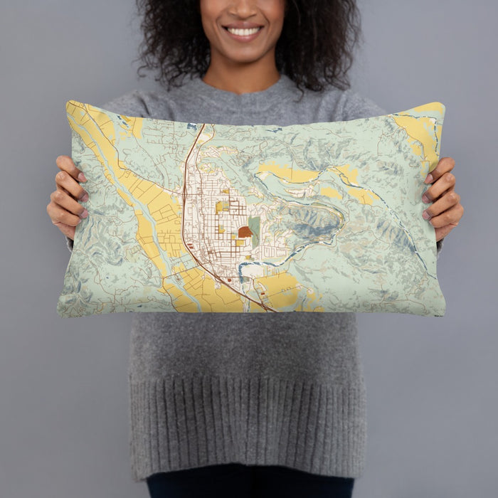 Person holding 20x12 Custom Healdsburg California Map Throw Pillow in Woodblock