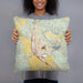 Person holding 18x18 Custom Healdsburg California Map Throw Pillow in Woodblock