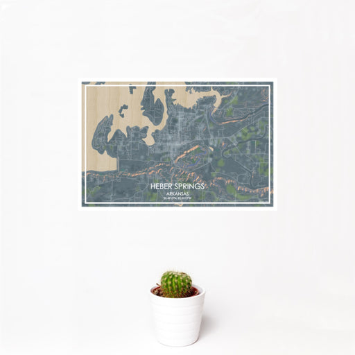 12x18 Heber Springs Arkansas Map Print Landscape Orientation in Afternoon Style With Small Cactus Plant in White Planter