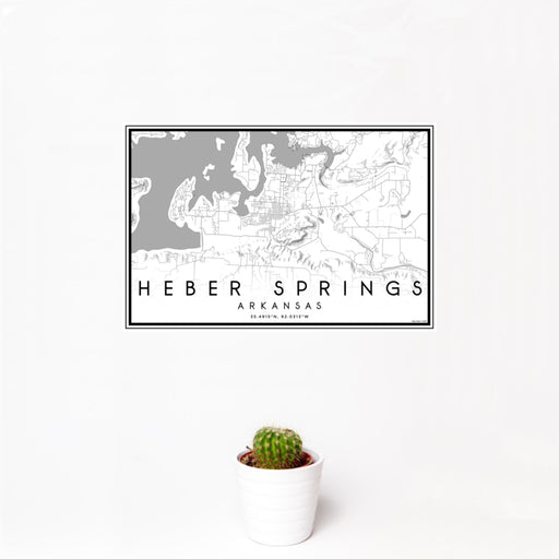 12x18 Heber Springs Arkansas Map Print Landscape Orientation in Classic Style With Small Cactus Plant in White Planter